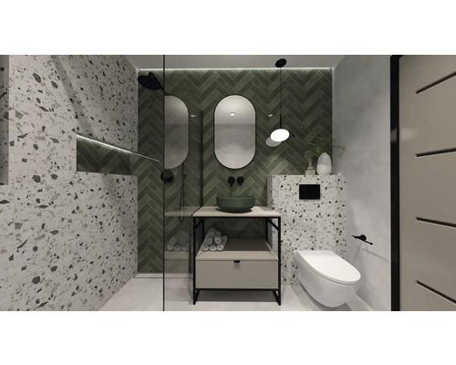 Modernes Badezimmer mit Dusche, Waschtisch und Toilette