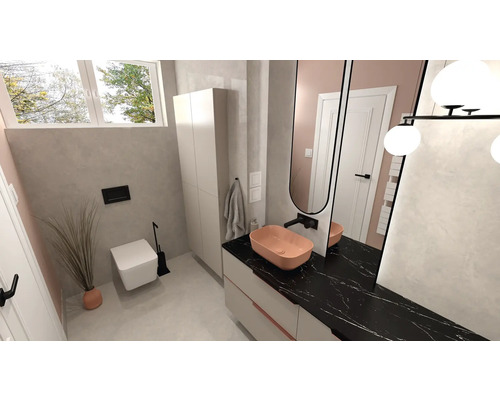 Badezimmer mit Toilette, Waschtisch und Spiegel für ein modernes Design