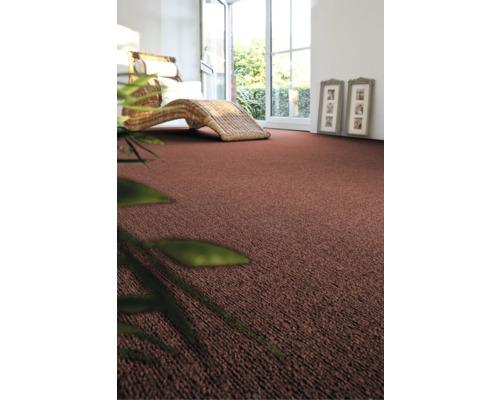 Teppichboden Schlinge Rambo terra FB38 500 cm breit (Meterware) Wohnzimmer mit Teppichboden, Liege und Fenster