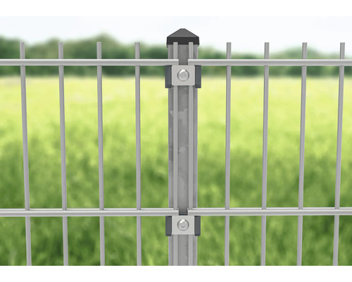 Doppelstabmattenzaun mit Zaunpfosten und Abdeckkappe