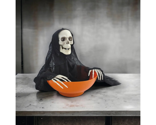 Dekorative Sensenmann Figur mit Schale für Halloween.