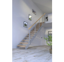 Innenraum mit Treppe, Holzstufen und Metallgeländer