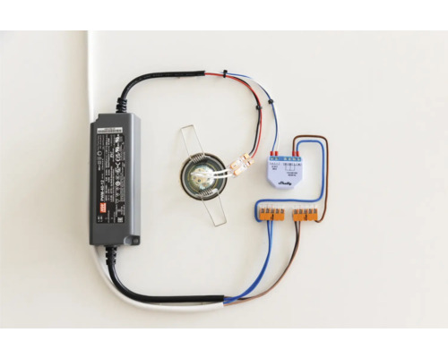 Installation einer Lampe mit LED-Treiber, Shelly-Relais und Klemmen