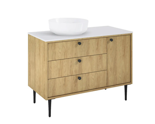 Waschtischunterschrank mit Waschbecken und drei Schubladen