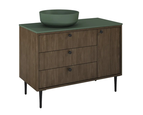 Waschtisch mit drei Schubladen, einer Tür und einer Aufsatzschale