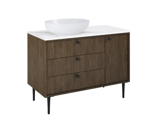 Waschtischunterschrank mit Schubladen, Tür und Aufsatzwaschbecken