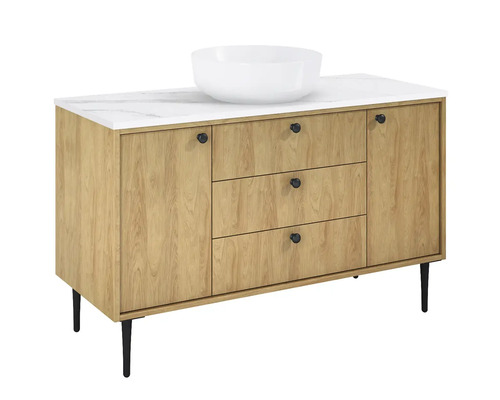 Waschtisch mit Schubladen, Türen und Aufsatzwaschbecken