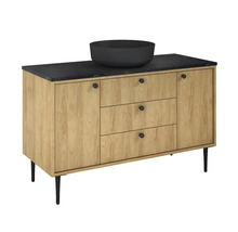 Waschtischunterschrank mit schwarzem Aufsatzwaschbecken und Schubladen