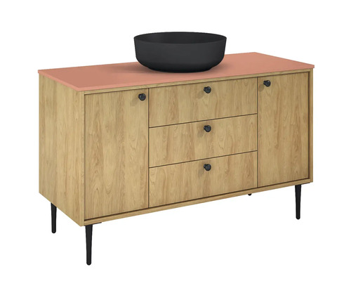 Kommode mit drei Schubladen, zwei Türen und Schale