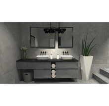 Modernes Badezimmer mit Doppelwaschbecken, Spiegeln und grauen Möbeln