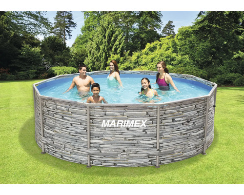 Marimex Frame Pool mit Steinoptik und badenden Personen