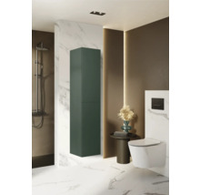 Badezimmer mit Dusche, Toilette und hohem, schmalem Schrank