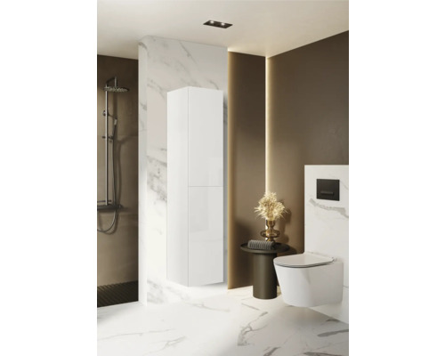 Modernes Badezimmer mit Dusche, Spiegelschrank, Toilette und Waschtisch