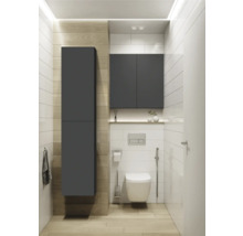 Modernes Badezimmer mit Toilette, Spülkasten, Waschtisch und Schränken