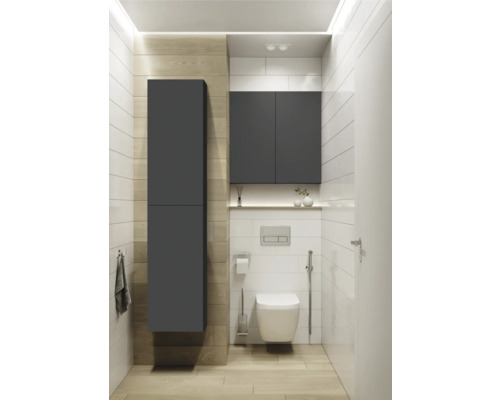 Modernes Badezimmer mit Toilette, Spülkasten, Waschtisch und Schränken