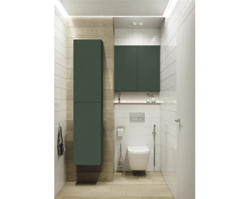 Modernes Badezimmer mit Toilette, Waschbecken und Badmöbeln in einem hellen und freundlichen Design