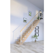 Holztreppe mit Edelstahlgeländer in einem modernen Wohnraum