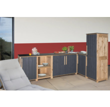 Outdoor Küche aus Holz mit Arbeitsplatte und Stauraum