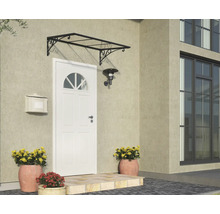 Eingangsbereich eines Hauses mit Vordach, Haustür, Briefkasten und Außenleuchte