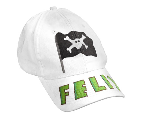 Weiße Kappe mit Totenkopf-Motiv und Namensaufdruck