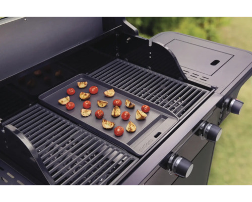 Grill mit Grillplatte und gegrillten Tomaten