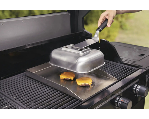 Gasgrill mit Edelstahlplatte und Burgerglocke zum Grillen von Burger