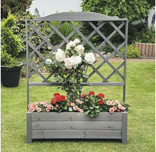 Blumenkasten mit Rankgitter im Garten