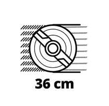 Symbol für ein Produkt mit einem Durchmesser von 36 Zentimetern