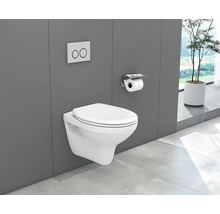 Hänge-WC mit Betätigungsplatte und Toilettenpapierhalter im modernen Badezimmer