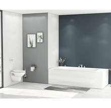 Modernes Badezimmer mit Wand-WC, Badewanne und Dekoration