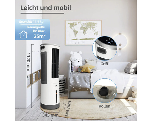 Luftkühler im Raum mit Griff und Rollen