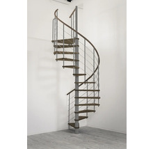 Wendeltreppe mit Holzstufen und Metallgeländer