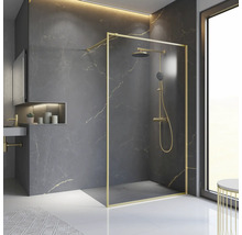 Badezimmer mit Duschabtrennung aus Glas, Duschkopf und Waschtisch