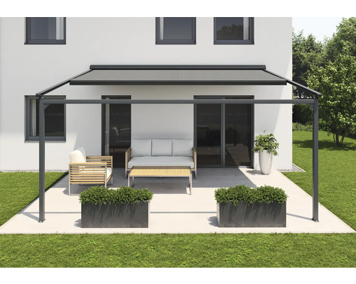 SOLUNA Pergola mit Stoffdach 4,5x4,5 Stoff Dessin 8445 Gestell RAL 7016 anthrazi - Bild 4 von 12