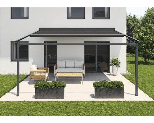 SOLUNA Pergola mit Stoffdach 3,5x3,5 Stoff Dessin 8446 Gestell RAL 7016 anthrazi - Bild 4 von 12