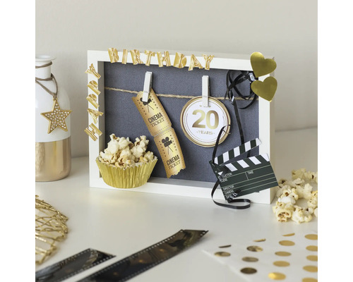 Dekorativer Bilderrahmen mit Geburtstagsmotiven und Kino Thema