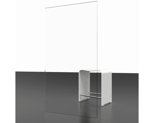 Plexiglas Schutzscheibe neben einem Hocker