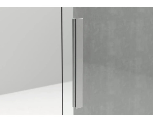 Detailansicht eines Duschkabinentürgriffs aus Metall