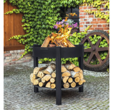 Feuerstelle mit Holzscheiten und Lagerplatz für Holz