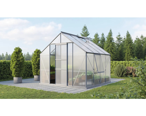 Gewächshaus Vitavia Meridian 1 6700 Hohlkammerplatten 4 mm 257x258 cm Aluminium Gewächshaus mit Öffnungsfenster und Schiebetür im Garten