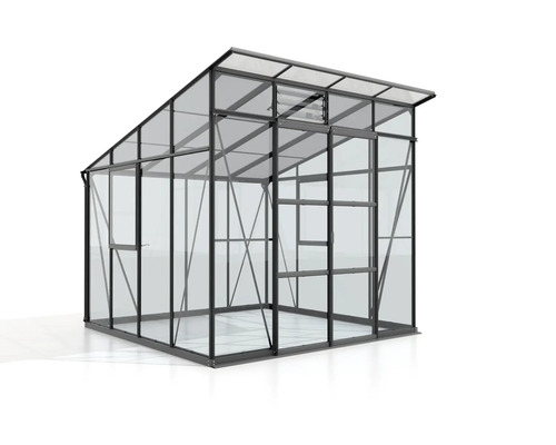 Gewächshaus Vitavia Playa 7600 Einscheibensicherheitsglas/ Hohlkammerplatten mit Fundamentrahmen 258 x 292 cm schwarz Gewächshaus mit Stahlrahmen und Glasscheiben