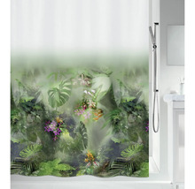 Duschvorhang mit Dschungel Pflanzen Motiv im Badezimmer
