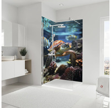Modernes Badezimmer mit Dusche und Meeresschildkrötenmotiv