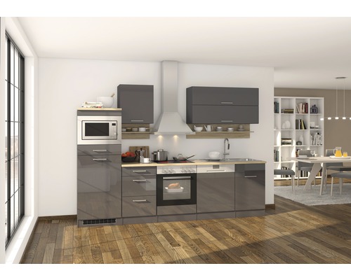 Küchenzeile Held Möbel Mailand 570.1.6211 grau/grafit 280 cm inkl. Einbaugeräte