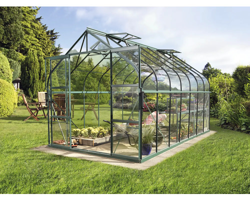 Gewächshaus Vitavia Diana 11500 Einscheibensicherheitsglas 3 mm 264x445 cm grün Gewächshaus im Garten mit Pflanzen