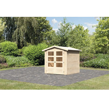 Garten Szene mit Gerätehaus aus Holz mit Doppeltür