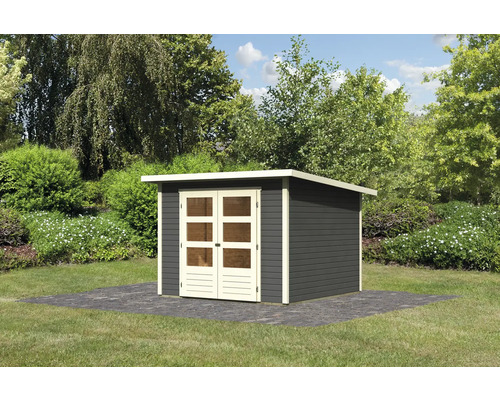 Gartenhaus mit Doppeltür und Flachdach im Garten