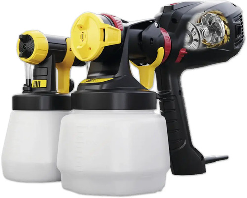 Zwei Farbspritzpistolen mit Behälter