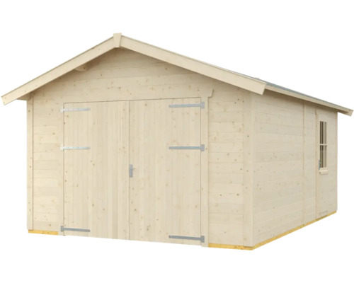 Holzgarage mit Doppeltür und Fenster
