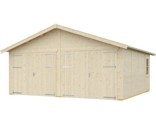 Holzgarage mit Doppeltüren und Fenster